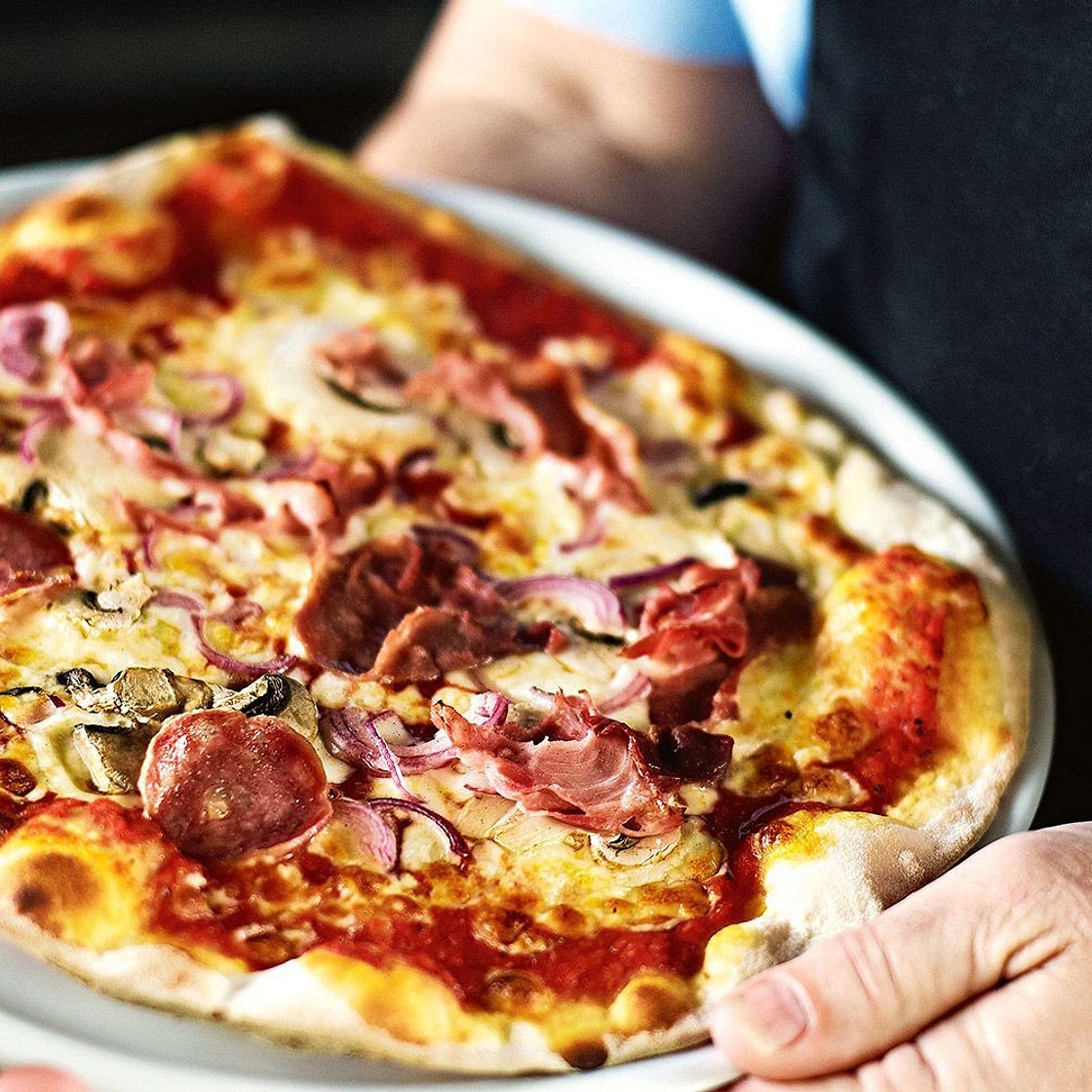 Salami and mushroom pizza