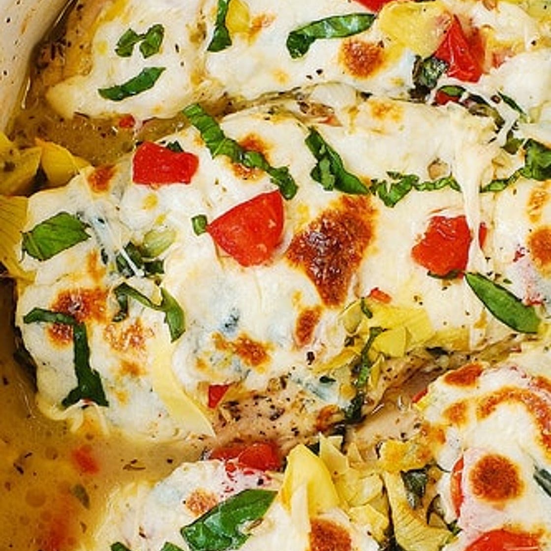 Tomato Basil Artichoke Baked Chicken