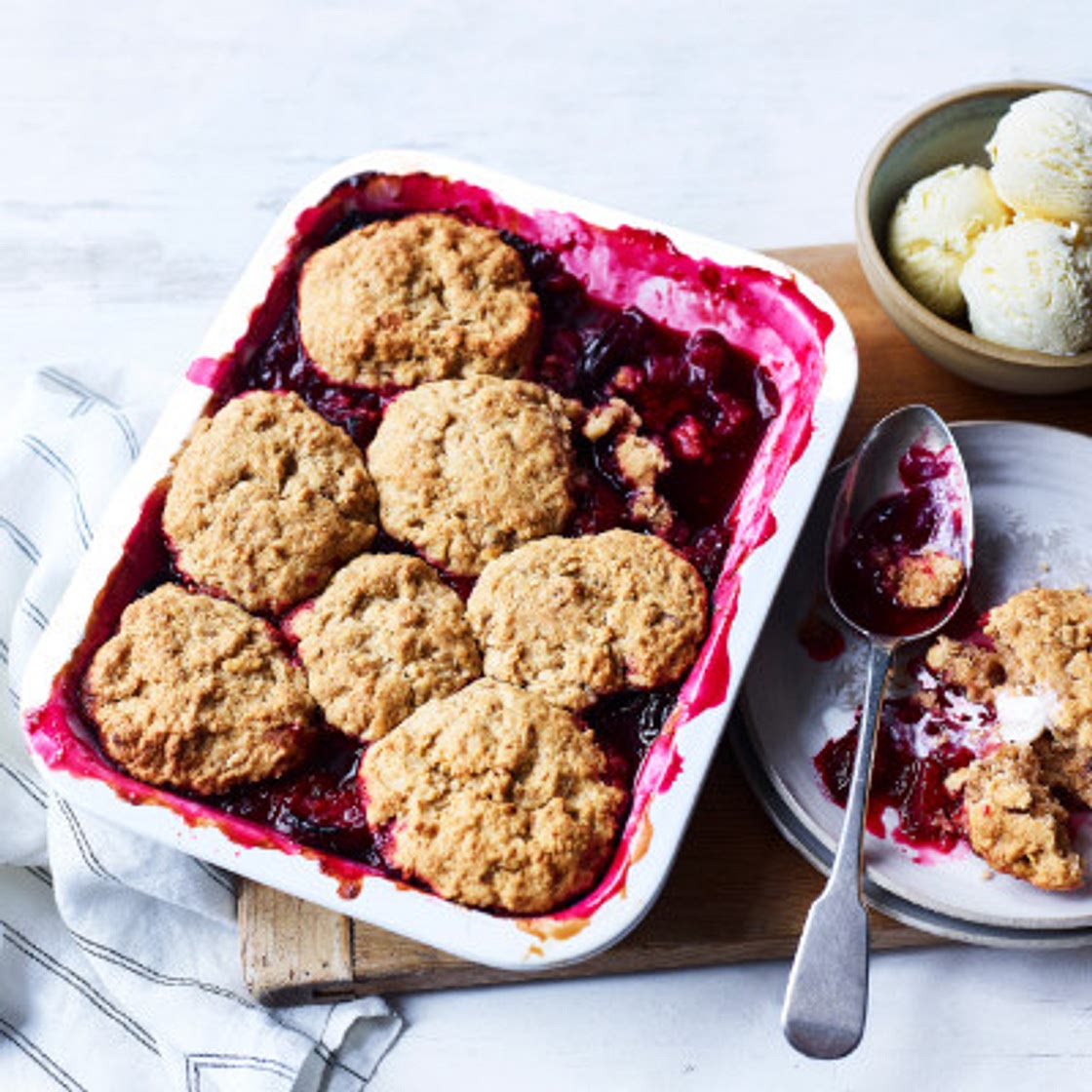Plum and ginger cobbler
