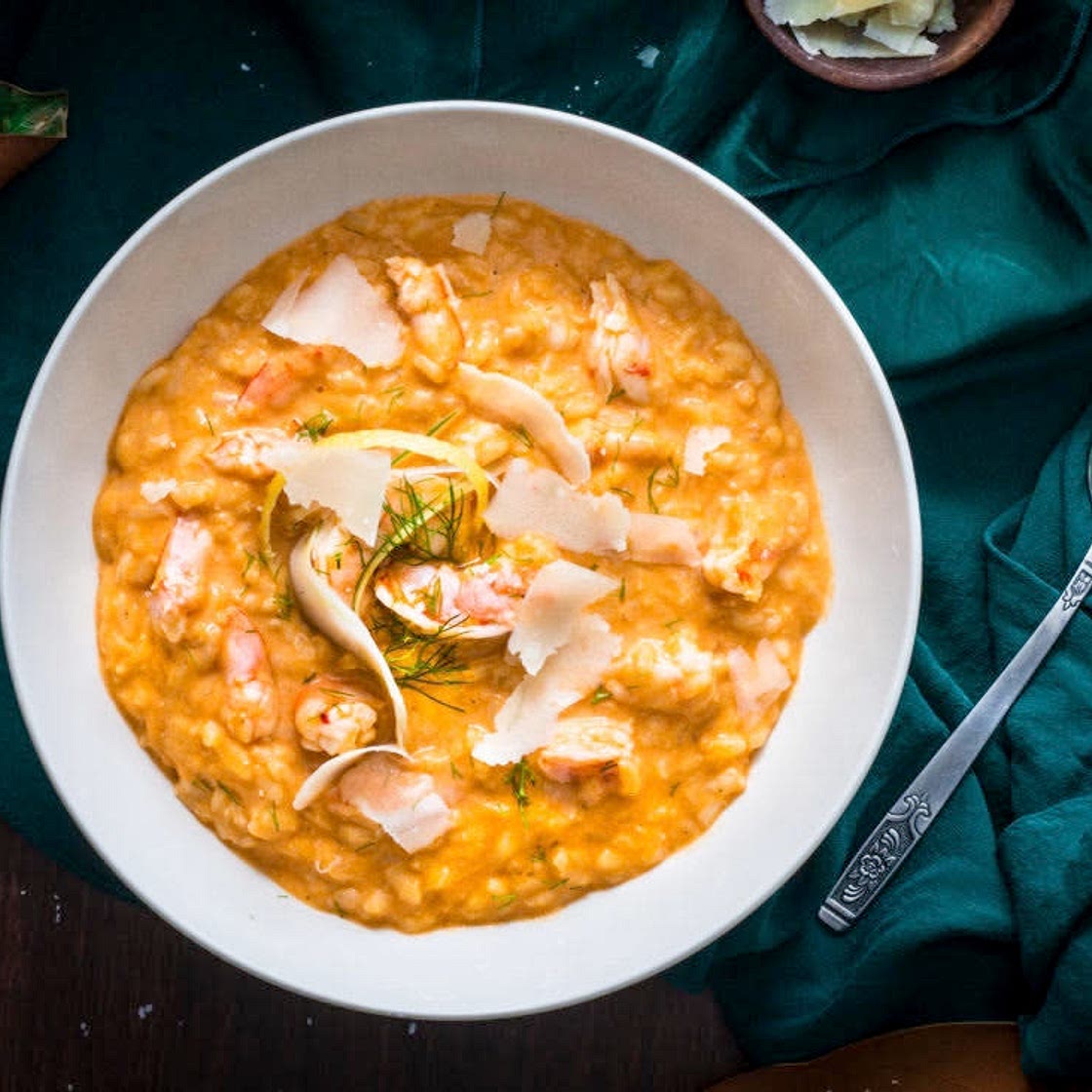 Risotto with Shrimps Bisque, Parmigiano and Lemon Zest