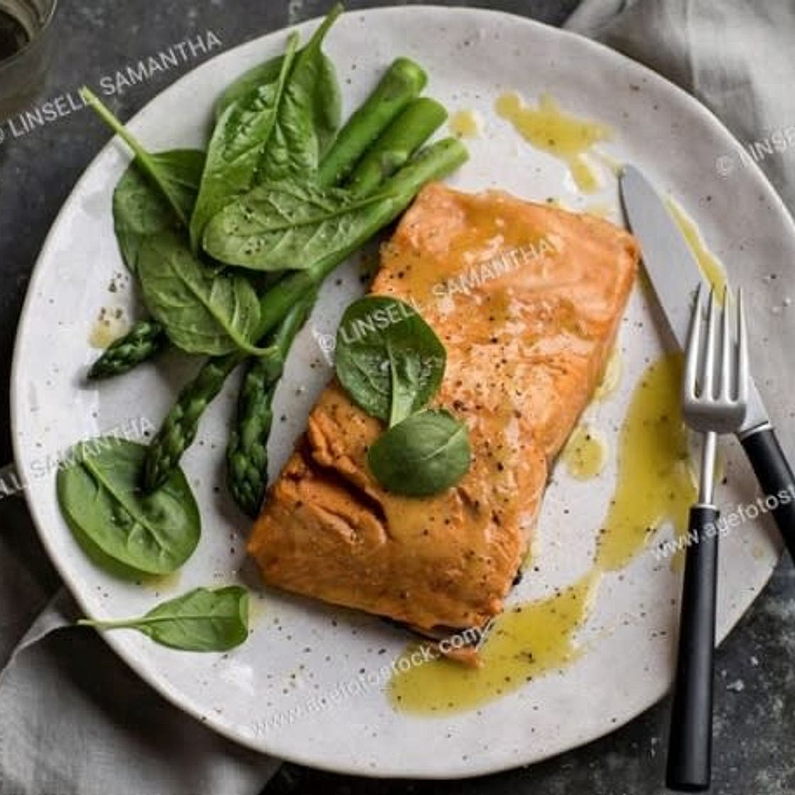 Monday's. Dinner.  Poached Salmon & Spinach