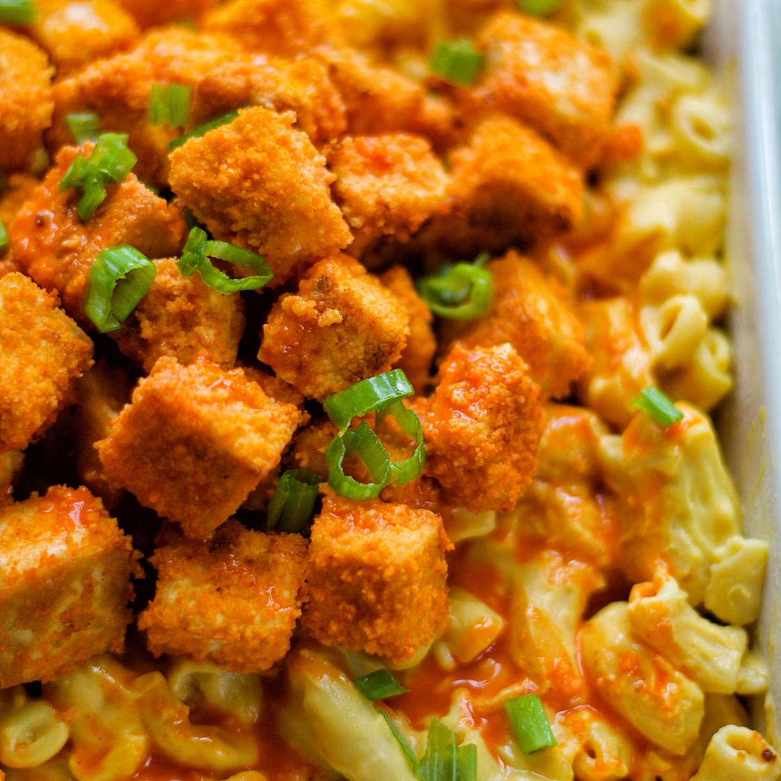 High Protein Buffalo Tofu Mac and Cheese