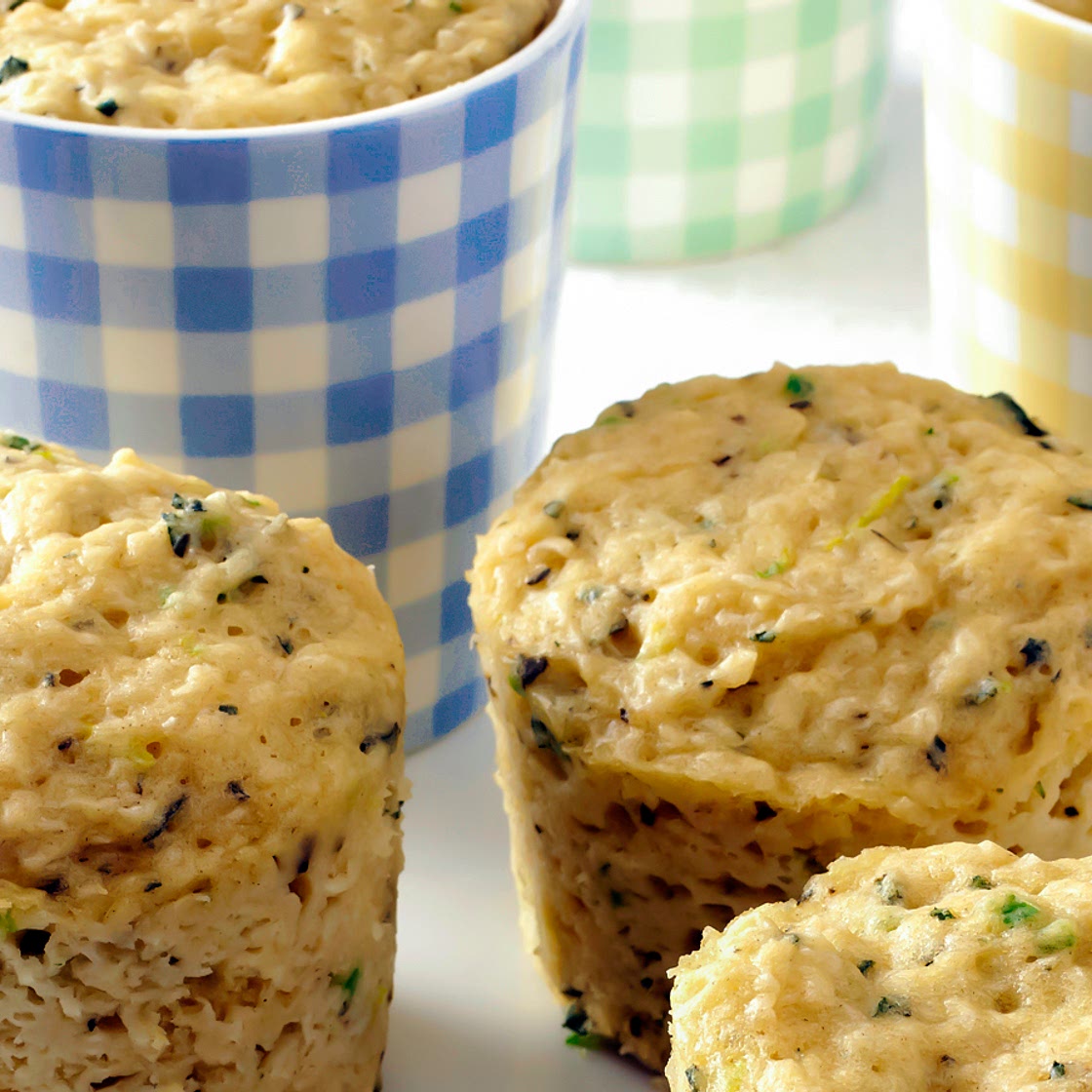 Cheese and herb muffin in a mug