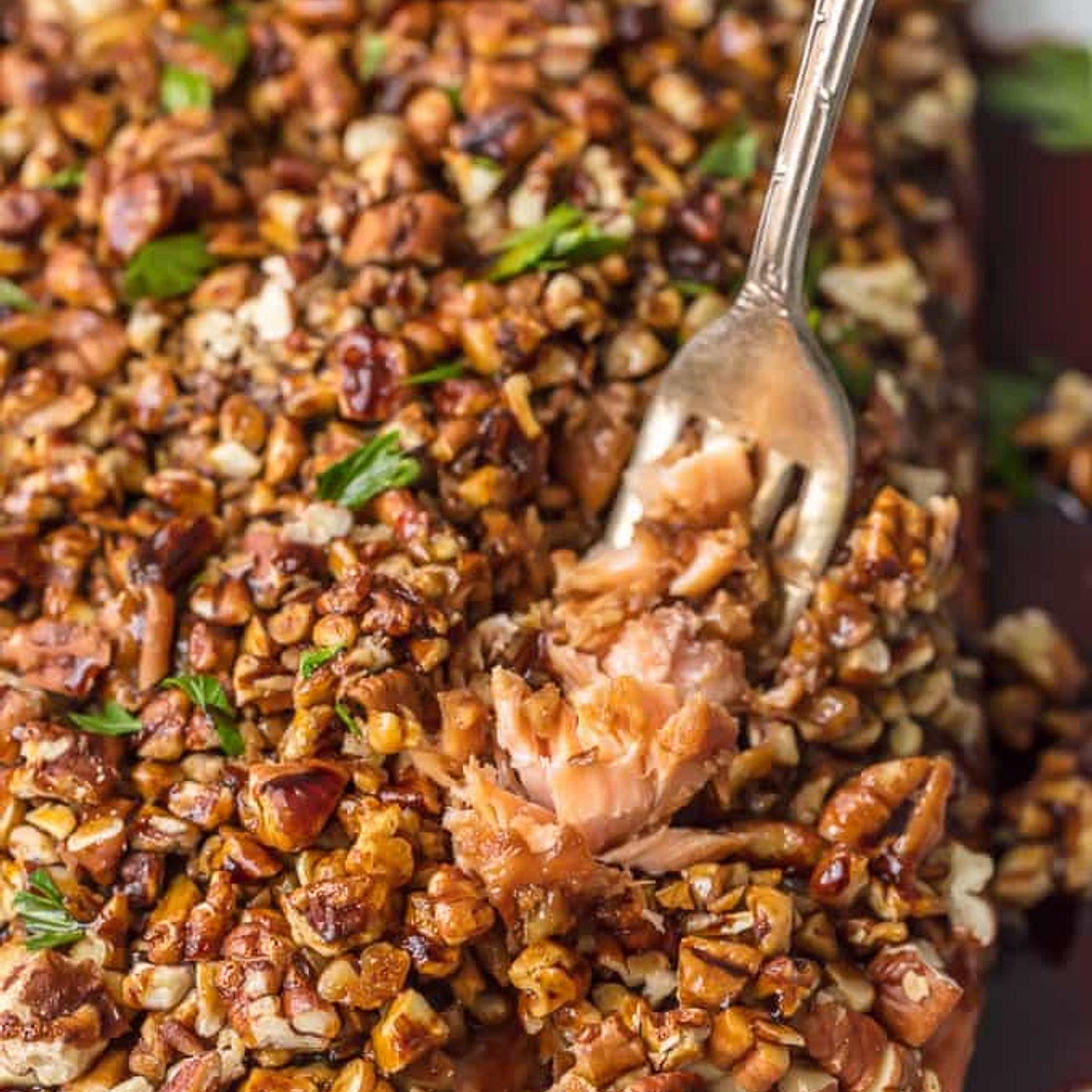 Pecan Crusted Honey Bourbon Salmon