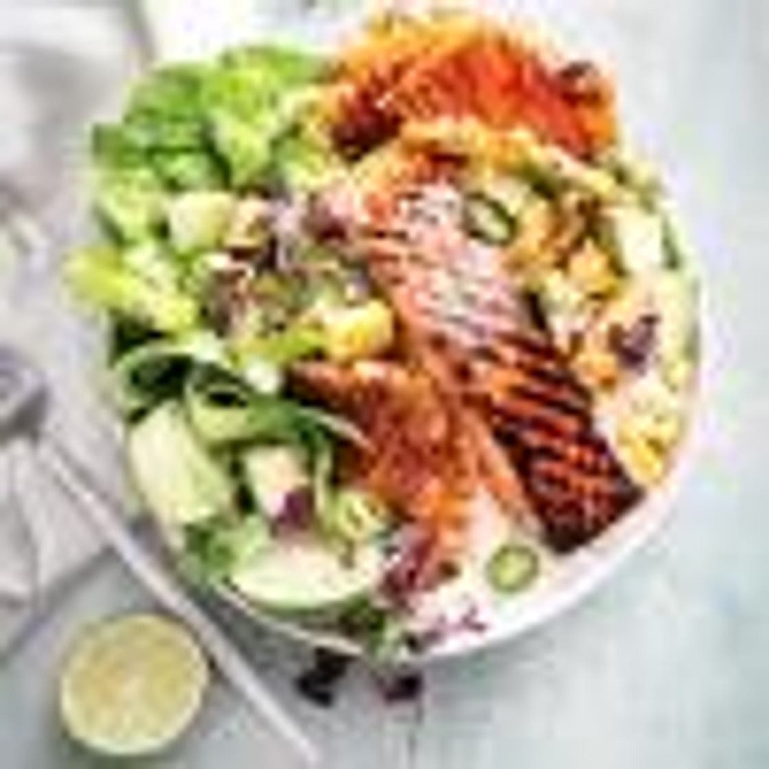 Sticky soy salmon, pineapple & BBQ corn salad bowl