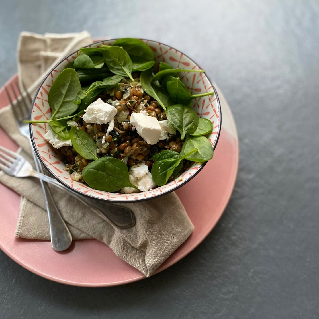Warm Pesto Lentils with Feta and Spinach | The Fast 800