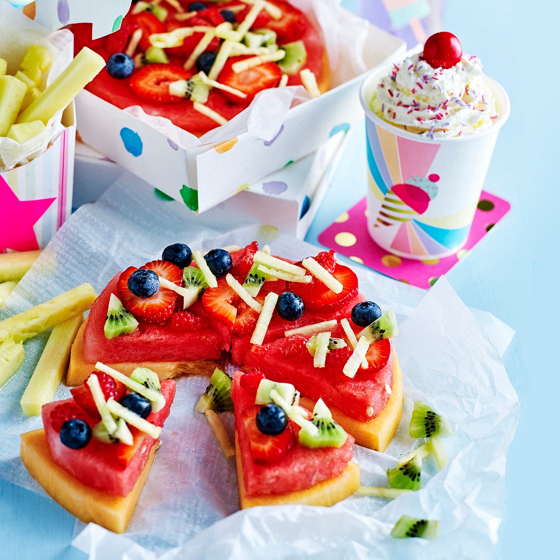 Healthy fruit 'pizza' kids birthday party cake