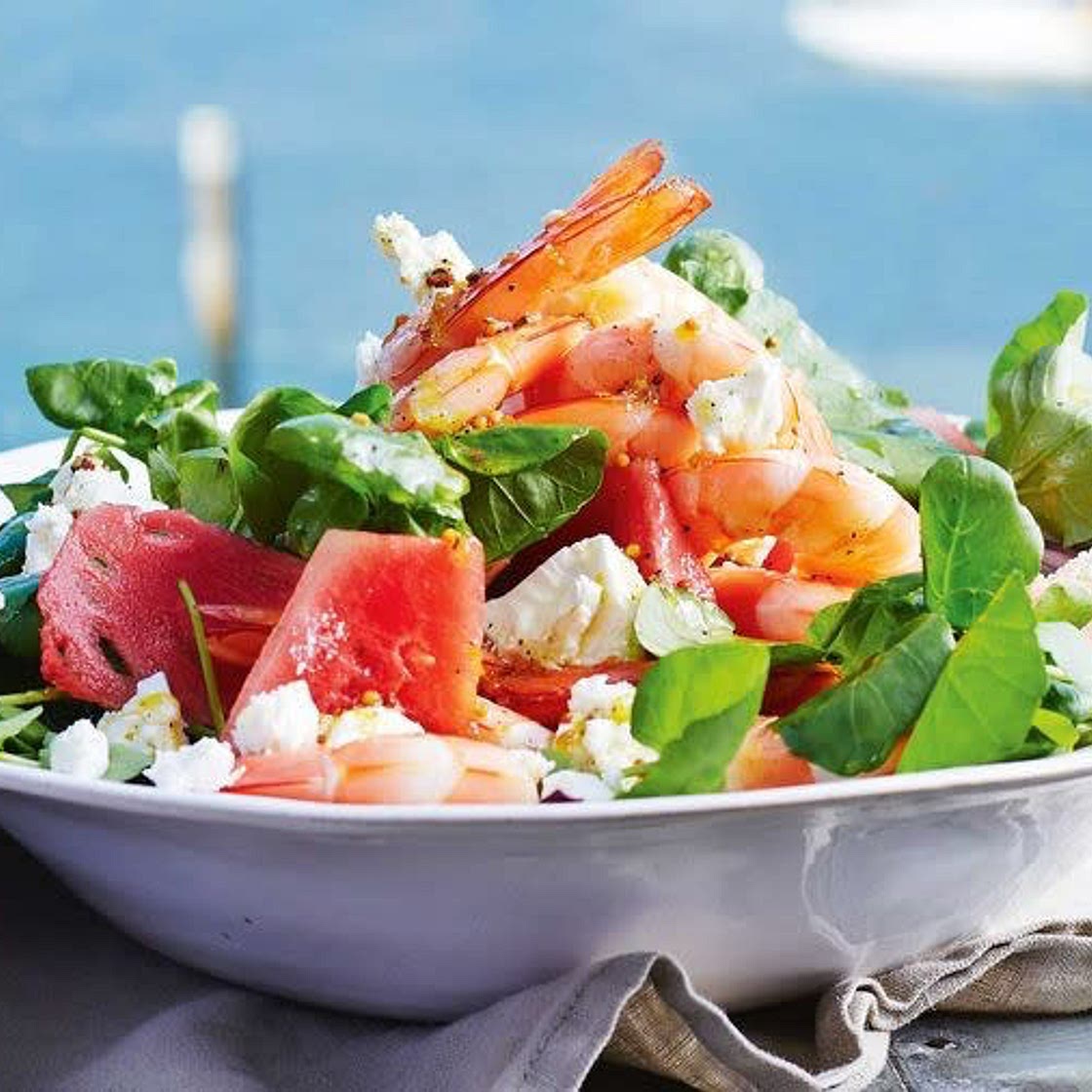 Prawn, feta and watermelon salad