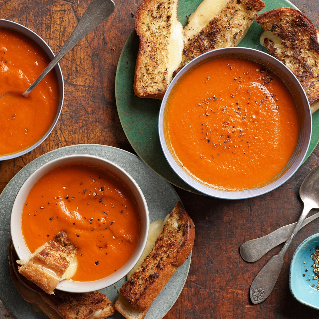 Tomato-Fennel Soup with Parm-Crusted Grilled-Cheese Soldiers