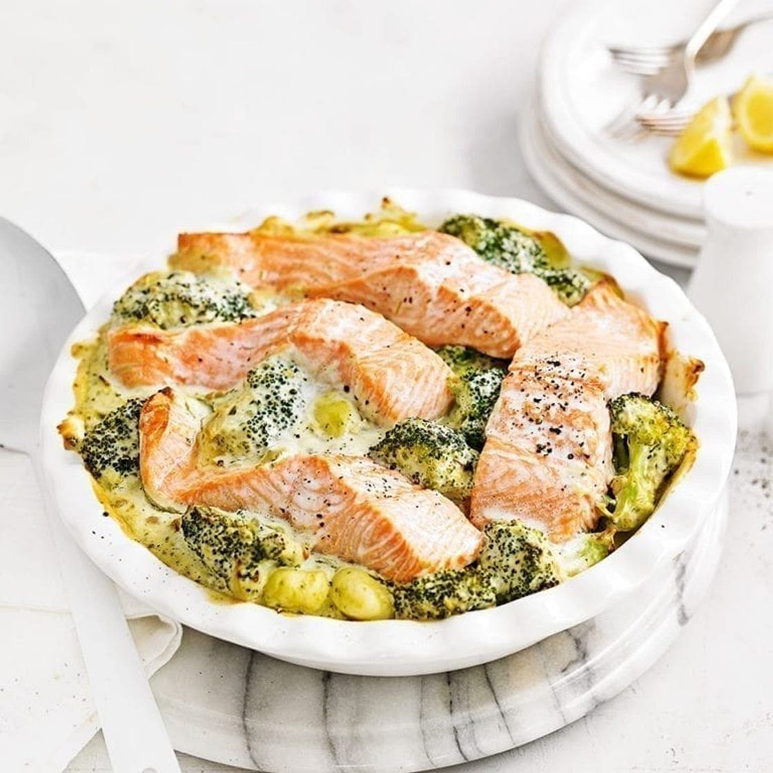 Baked salmon gnocchi