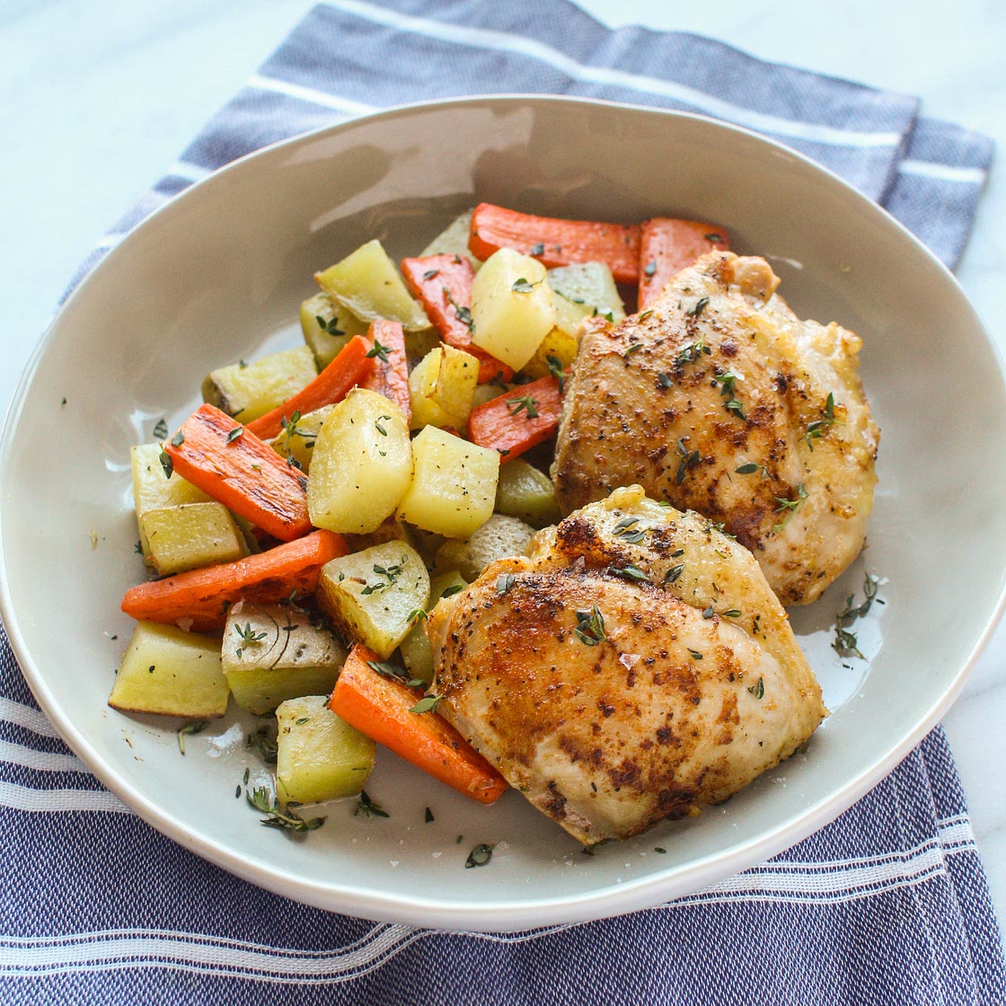 Roasted Paprika Chicken Thighs with Carrots & Potatoes