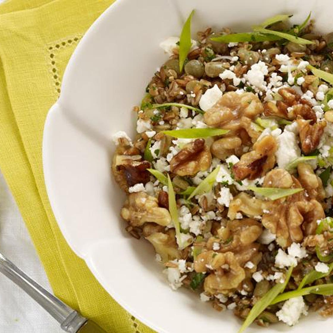 Bulgur Salad with Green Lentils and Walnuts