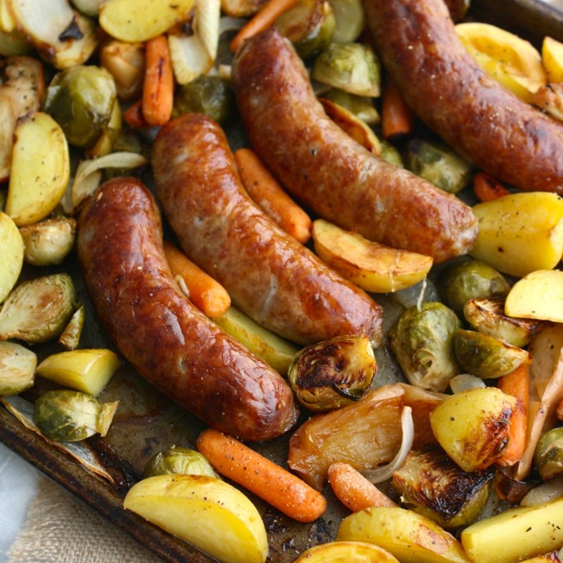 Oktoberfest Sheet Pan Brats with Roasted Vegetables