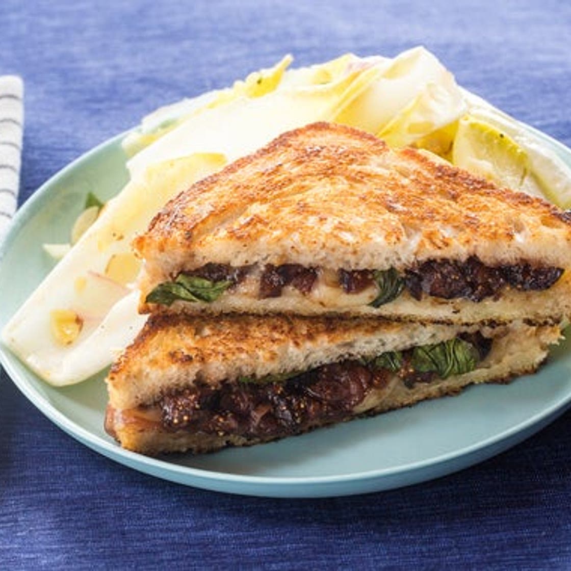 Grilled Fontina & Fig Jam Sandwiches with Endive, Basil & Almond Salad