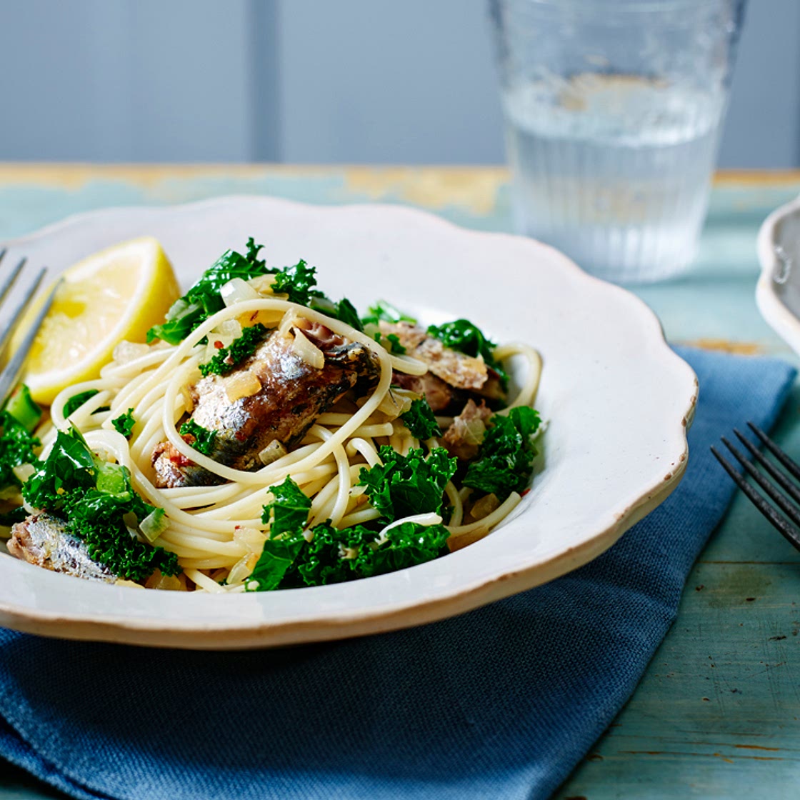 Sardine and kale spaghetti