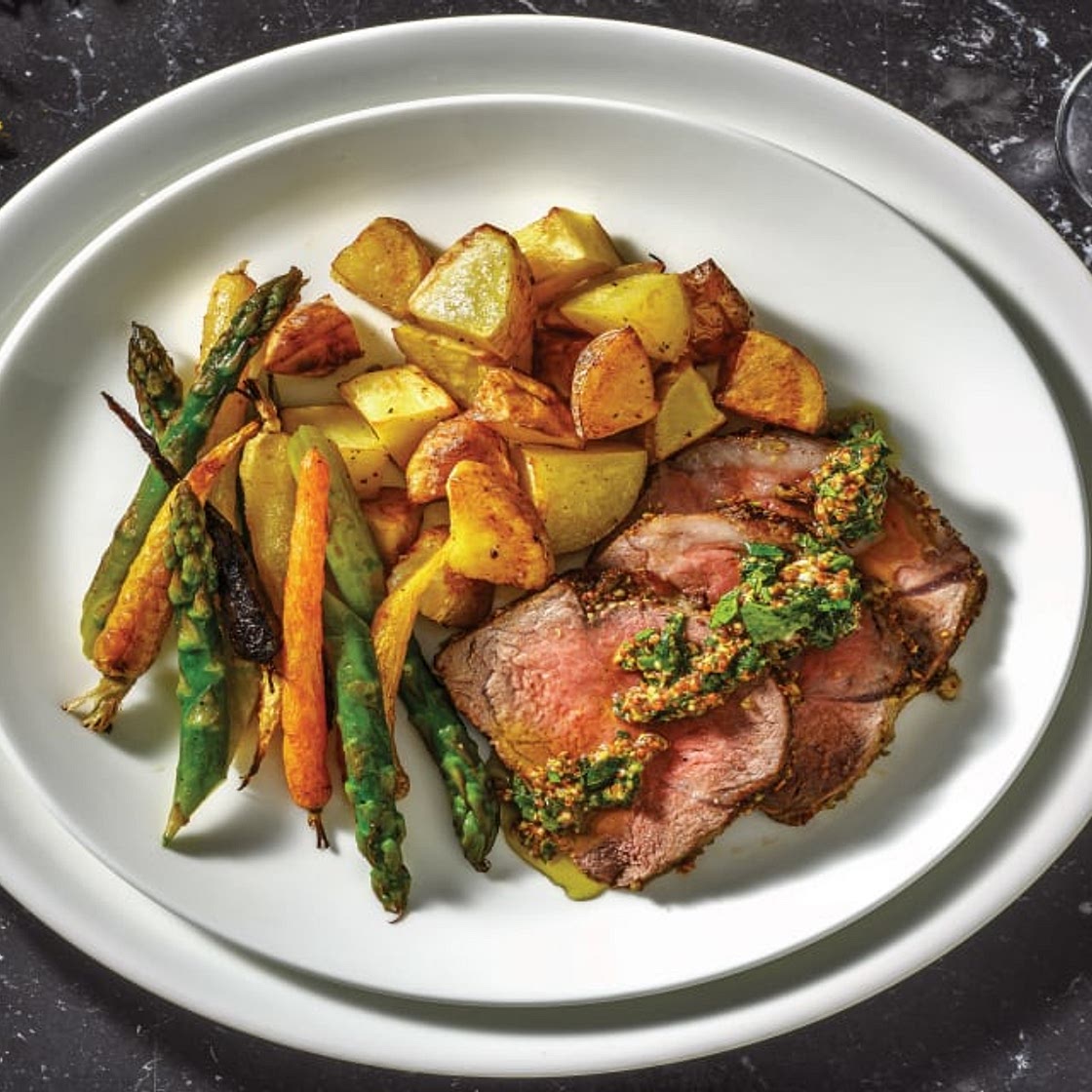 Pistachio-Crusted Lamb with Roasted Potatoes & Mint Chimichurri