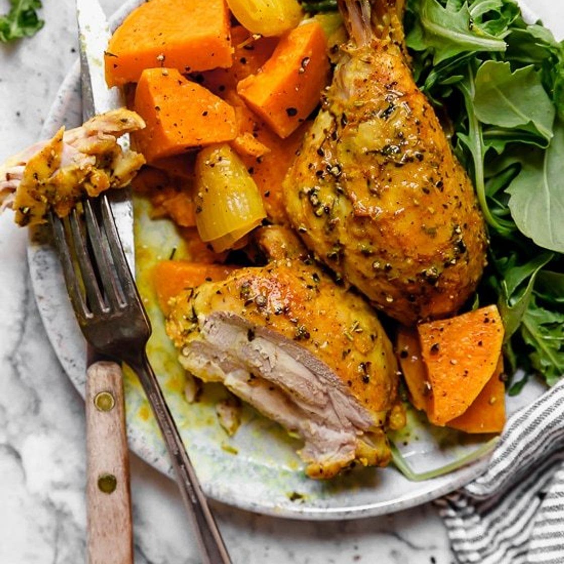 Turmeric Roasted Chicken and Sweet Potatoes