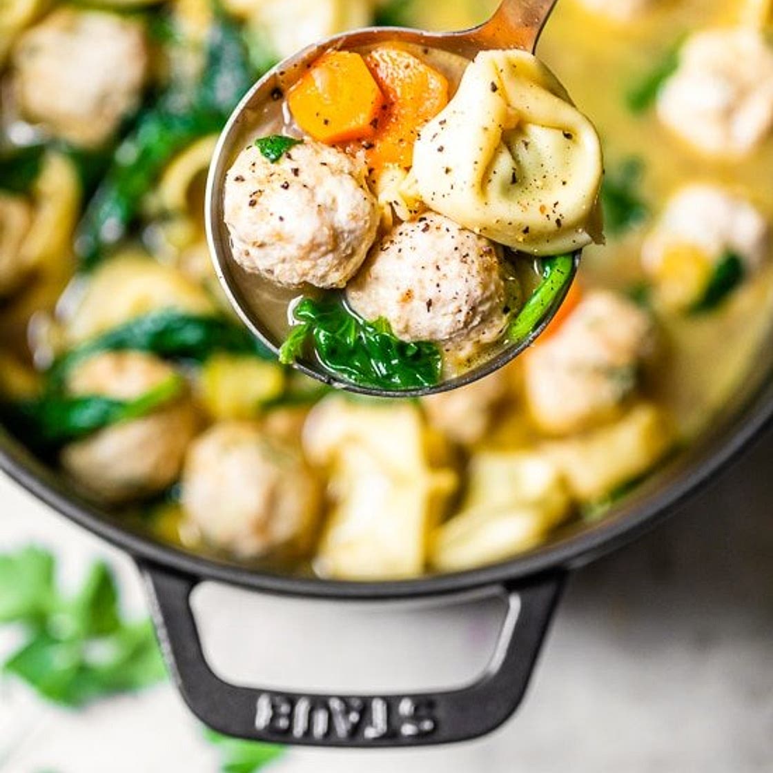 Turkey Meatball Spinach Tortellini Soup