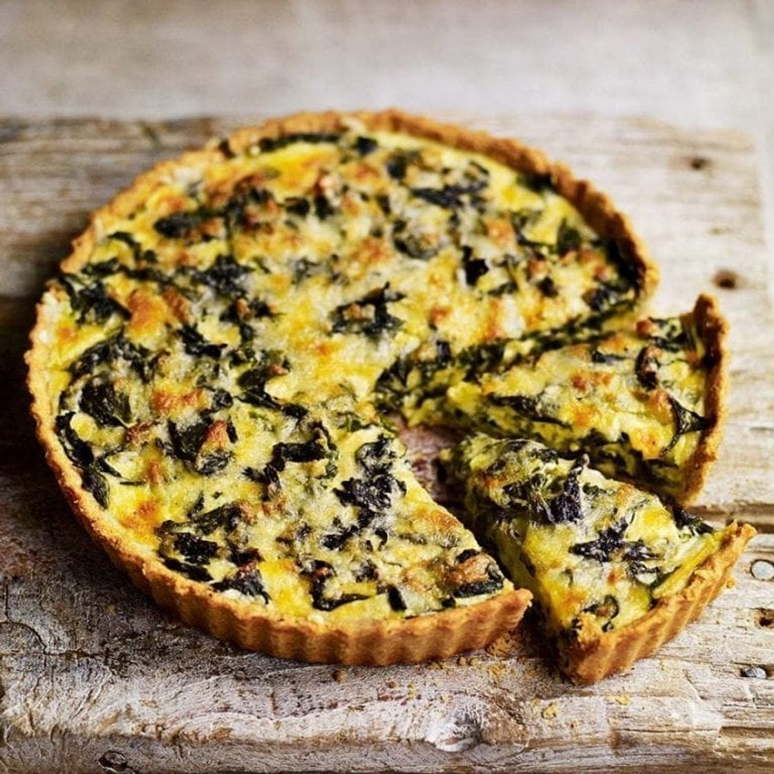 Cheddar and chard tart with cheese and oatmeal pastry