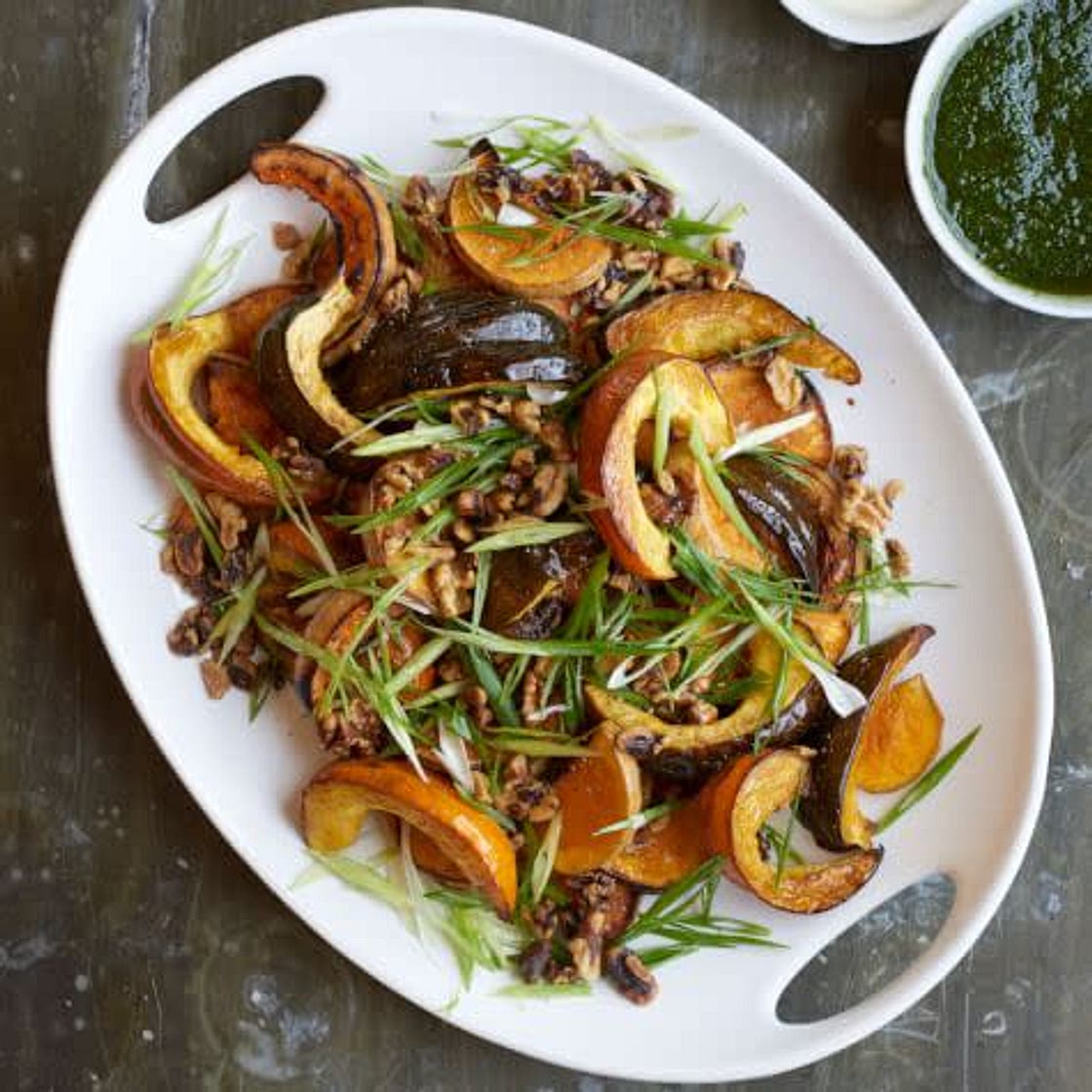 Roasted Squash with Yogurt, Walnuts and Spiced Green Sauce
