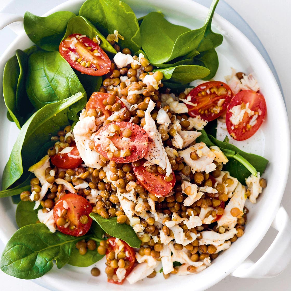 Warm chicken and lentil salad