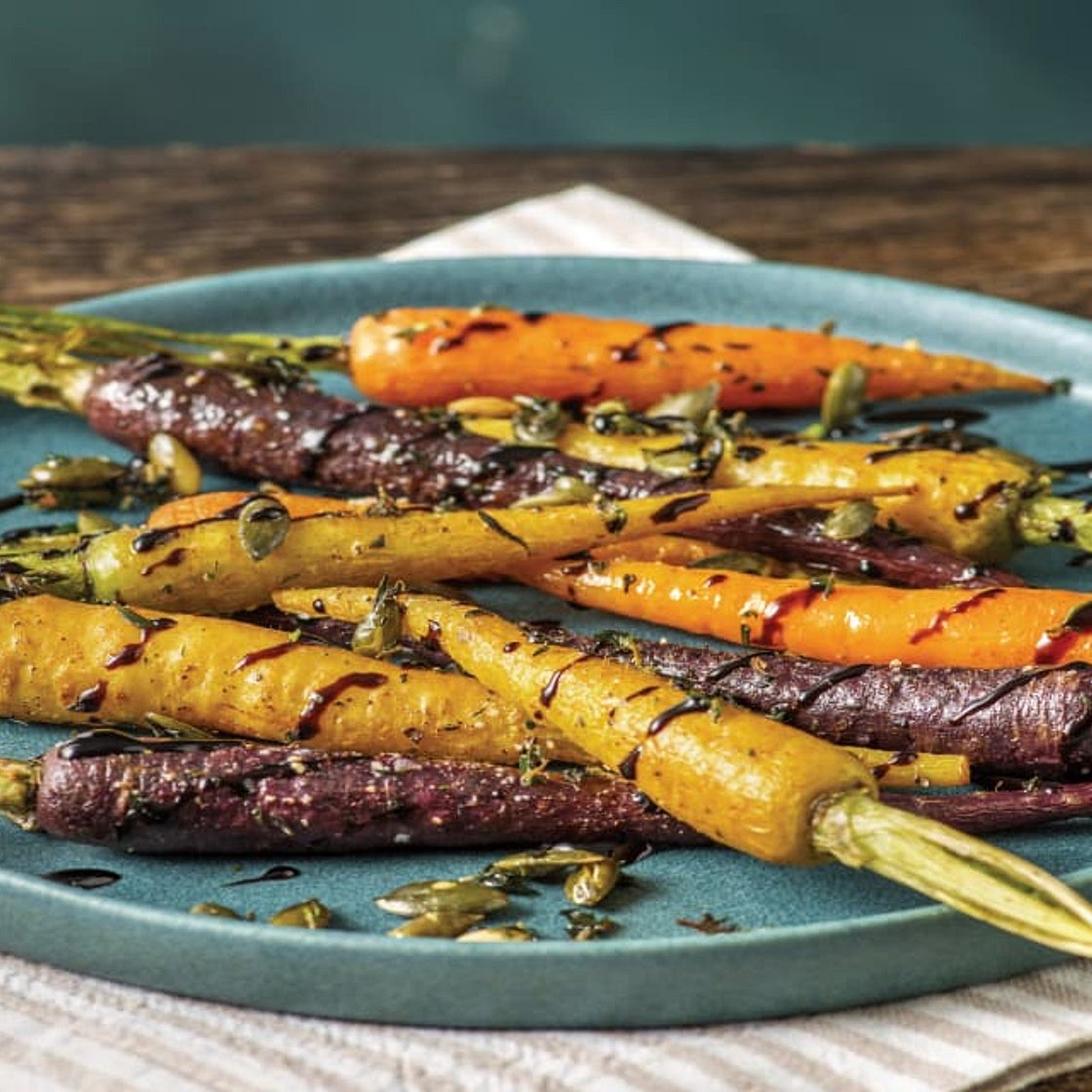 Balsamic-Glazed Baby Rainbow Carrots with Thyme & Pumpkin Seeds | Serves 2