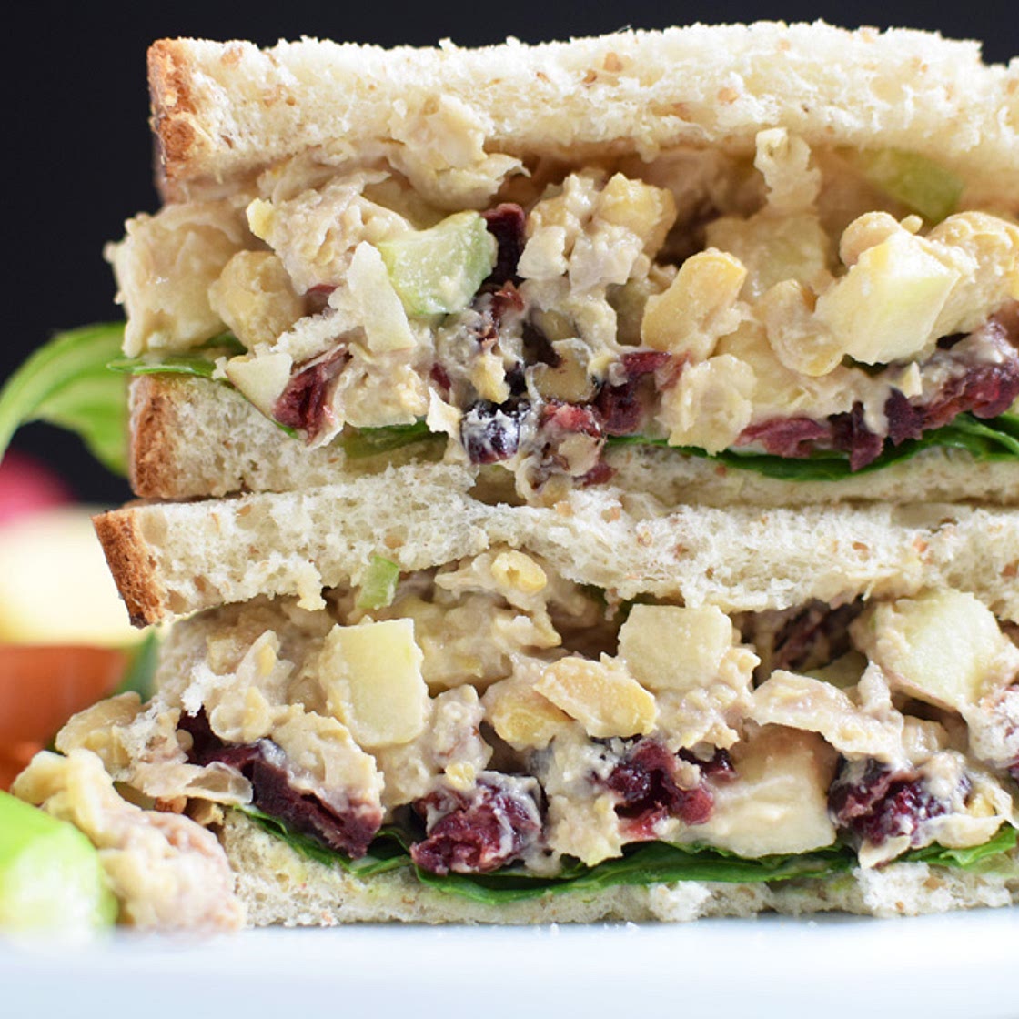 Vegan Apple Cranberry Chickpea Salad Sandwich