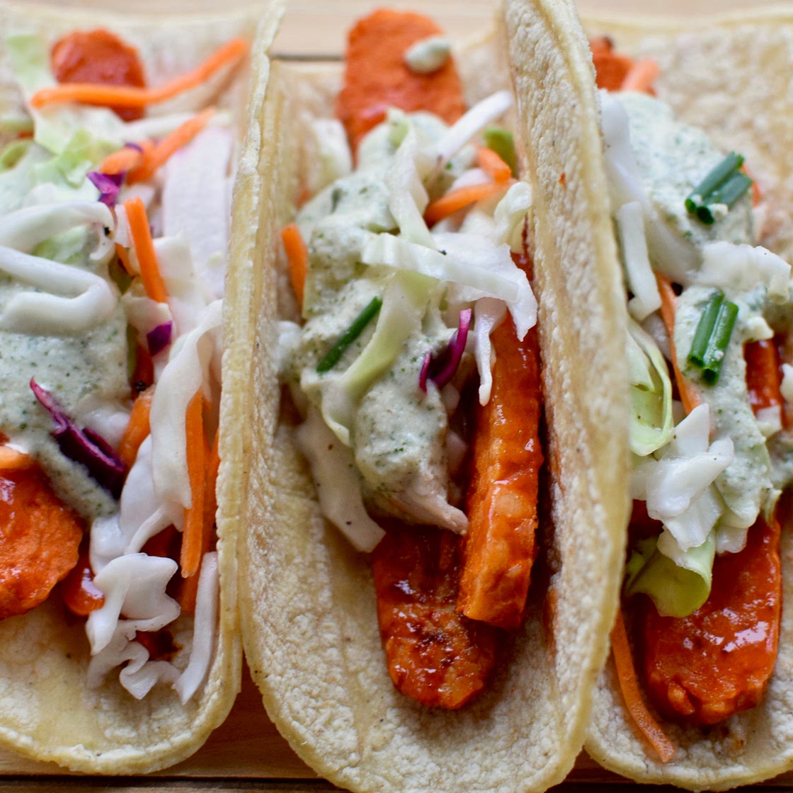 Buffalo Tempeh Tacos w/ Oil-Free Ranch