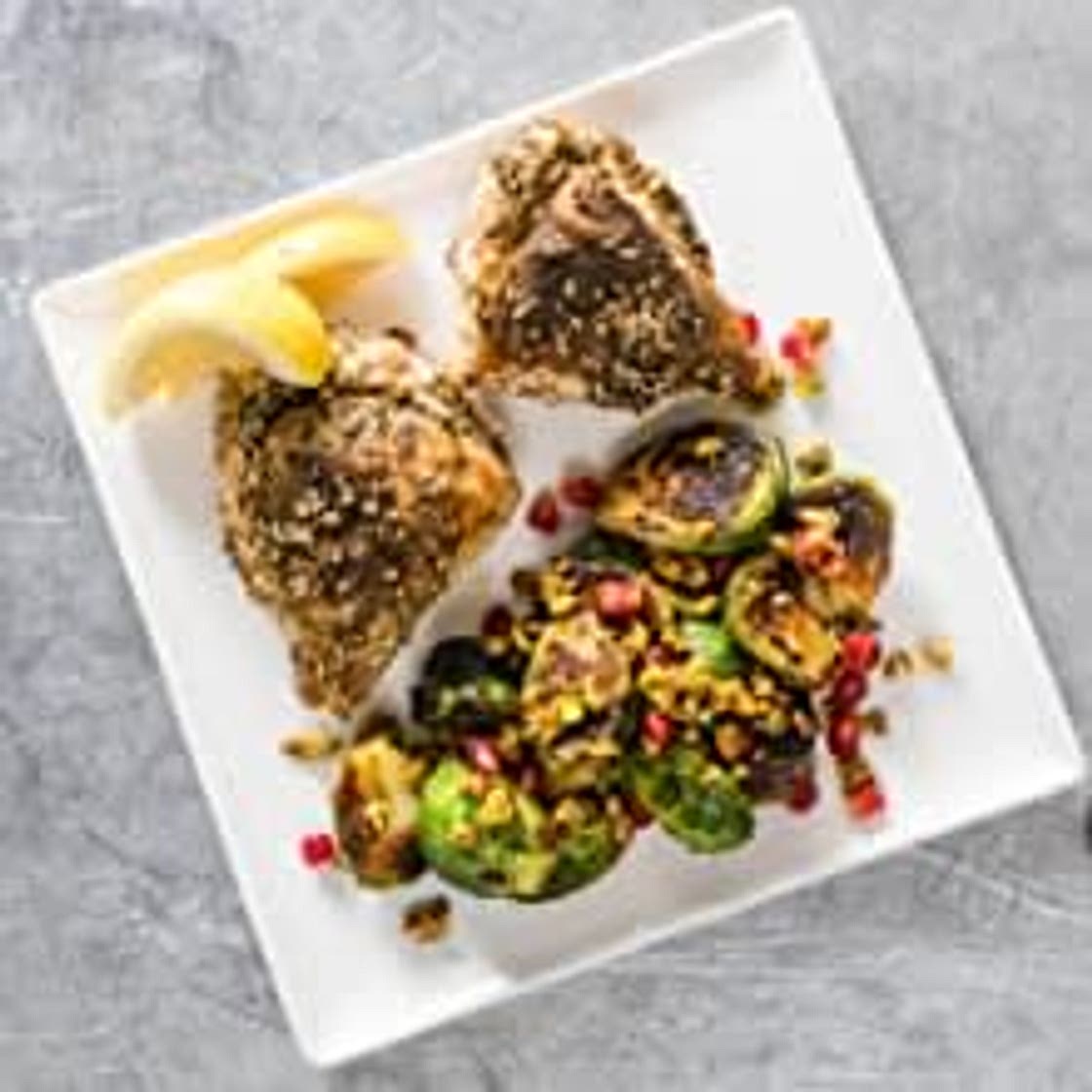 Za'atar Chicken with Pistachios, Brussels Sprouts, and Pomegranate