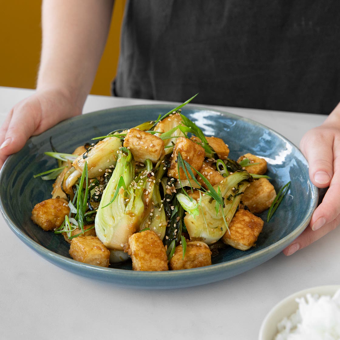 Make bok choy and crispy tofu stir fry with Hanna