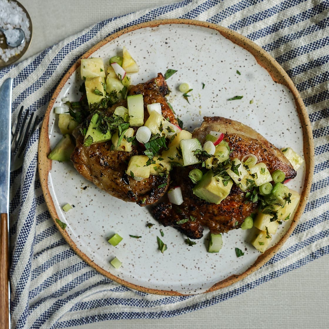 Grilled Chicken Thighs with Pineapple-Mint Salsa
