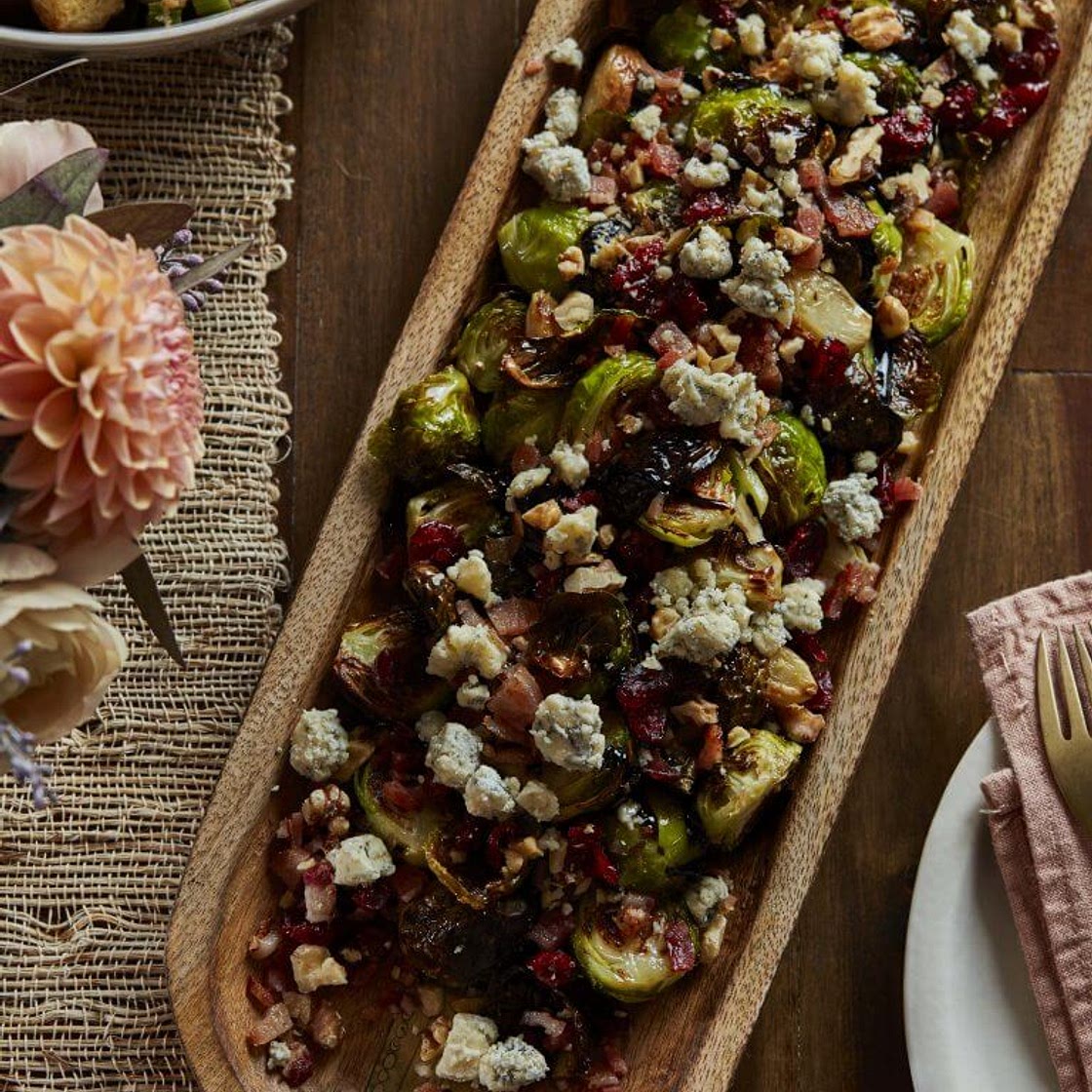 Balsamic Glazed Brussels Sprouts with Bacon, Cranberries, Walnuts, and Blue Cheese - Chrissy Teigen
