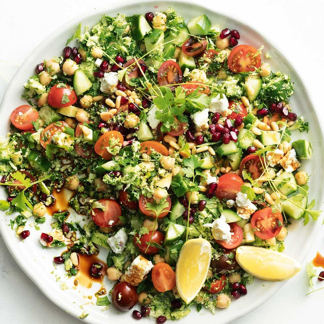 Broccoli tabouli with feta and pomegranate