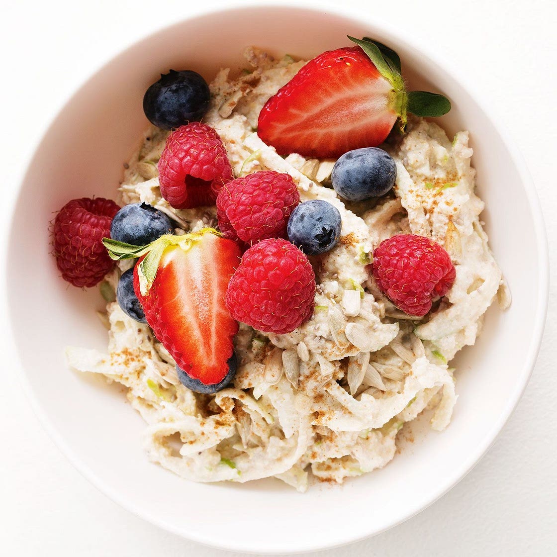 5-minute quinoa bircher with seeds, apple and yoghurt