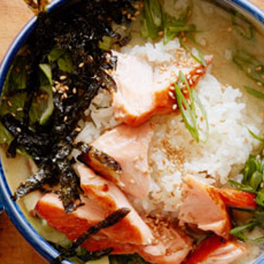 Glazed Salmon Miso Soup Rice Bowl