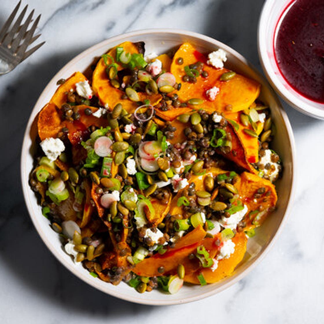 Roasted Butternut Squash With Lentils and Feta