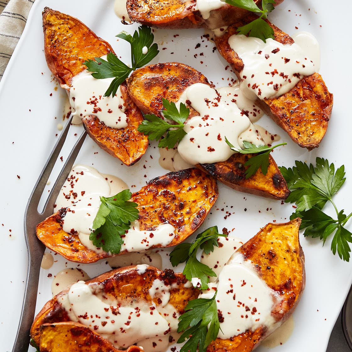 Roasted Sweet Potatoes with Tahini