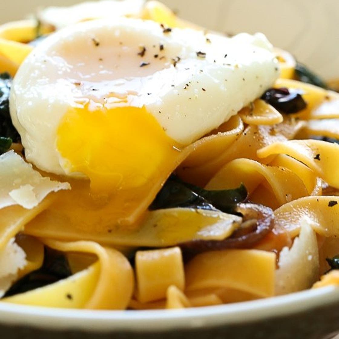 Fettuccini with Winter Greens and Poached Egg