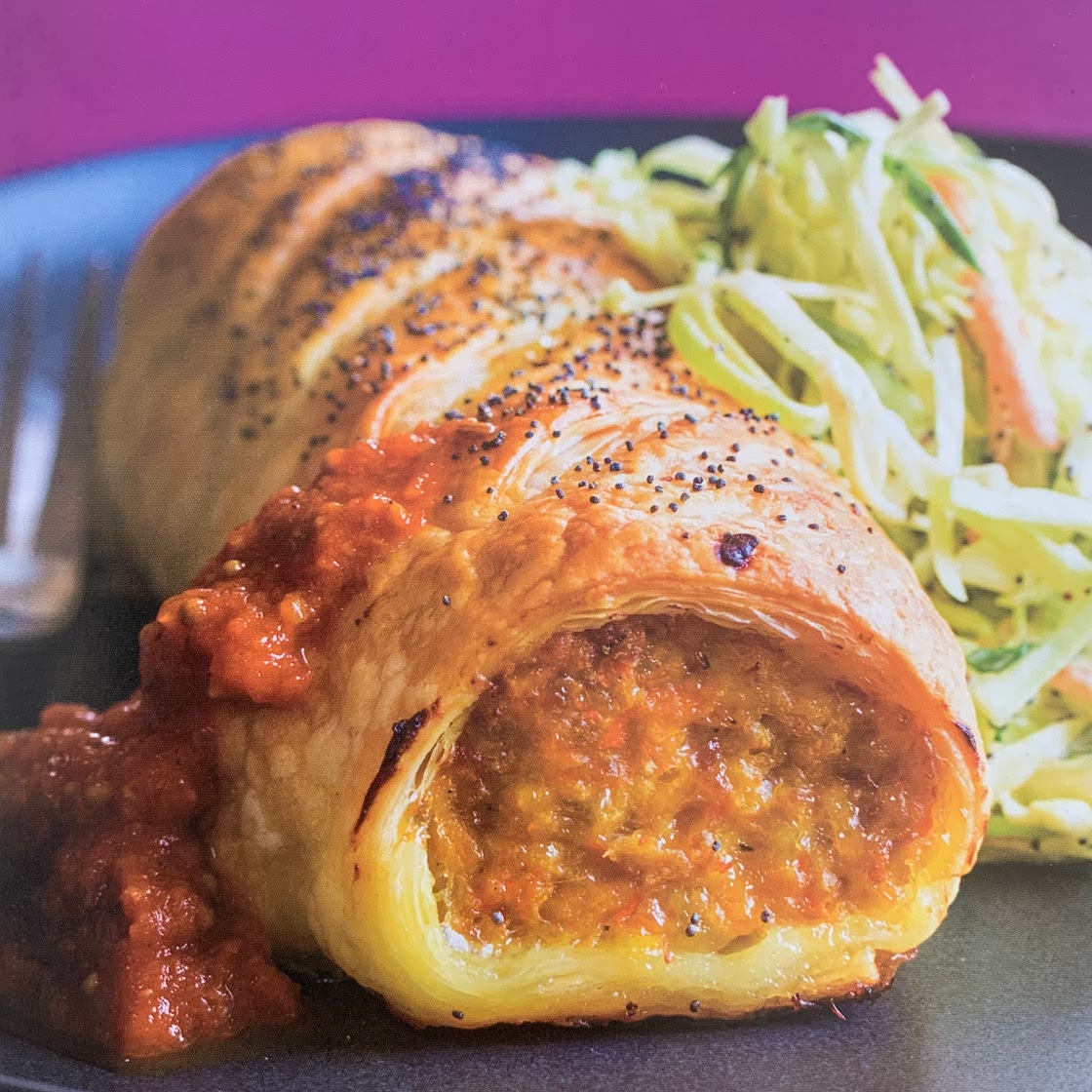 Giant Pork, Pumpkin, and Sage Sausage Rolls with Coleslaw