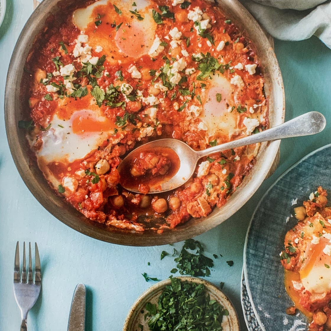One-Pan Turkish Eggs + Chickpeas in Smoky Tomato Sauce