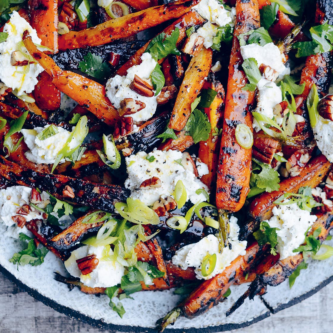 Easy vegetarian BBQ recipes: chargrilled carrot and ricotta salad