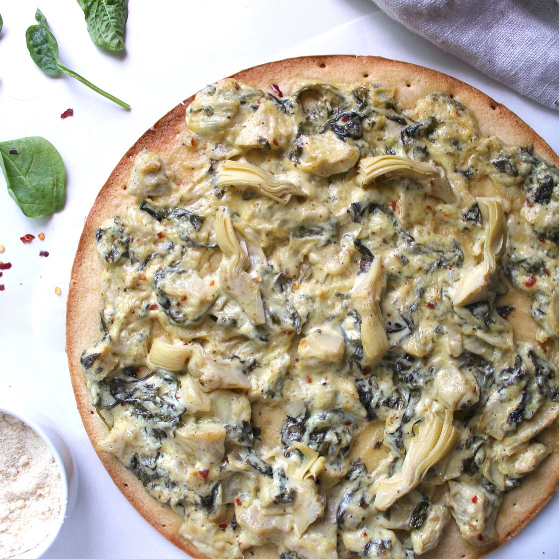 Vegan Spinach Artichoke Pizza
