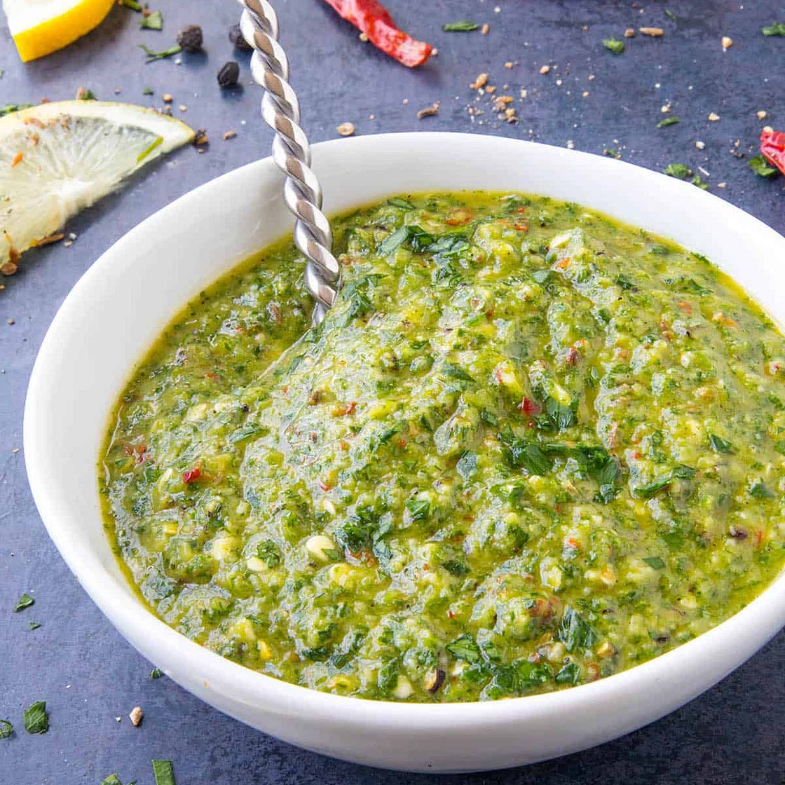 Zhug – The Recipe (Yemenite Green Hot Sauce with Chili Peppers, Herbs and Oil)