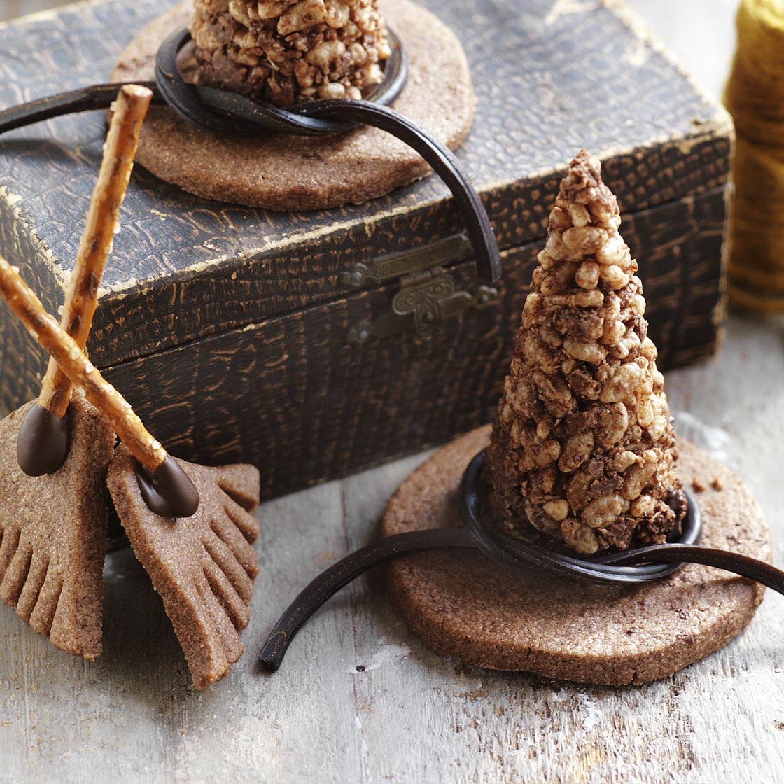 Witches' hats and broomsticks