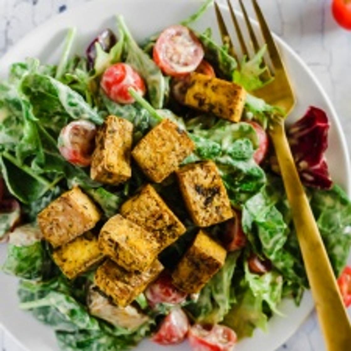 Crispy Tofu Caesar Salad (vegan & gluten-free)