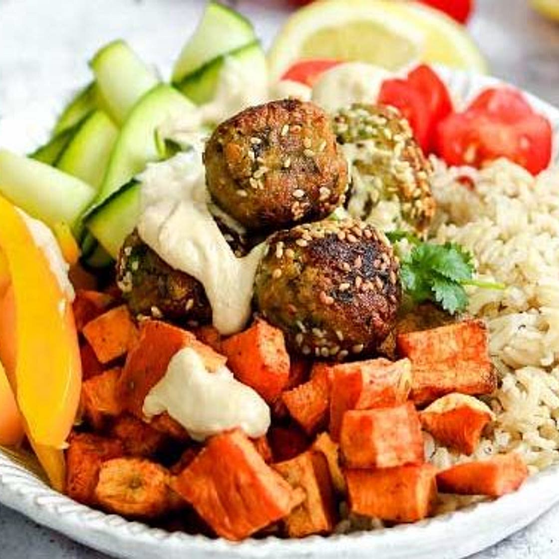 Falafel Bowls with Brown Rice and Tahini Sauce