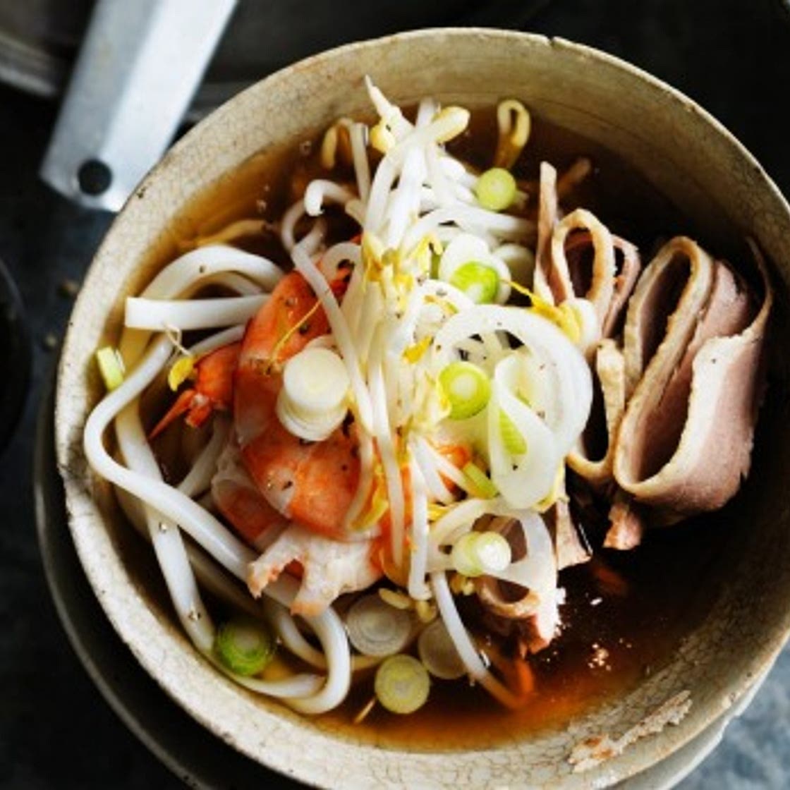 King prawn and udon in fragrant broth
