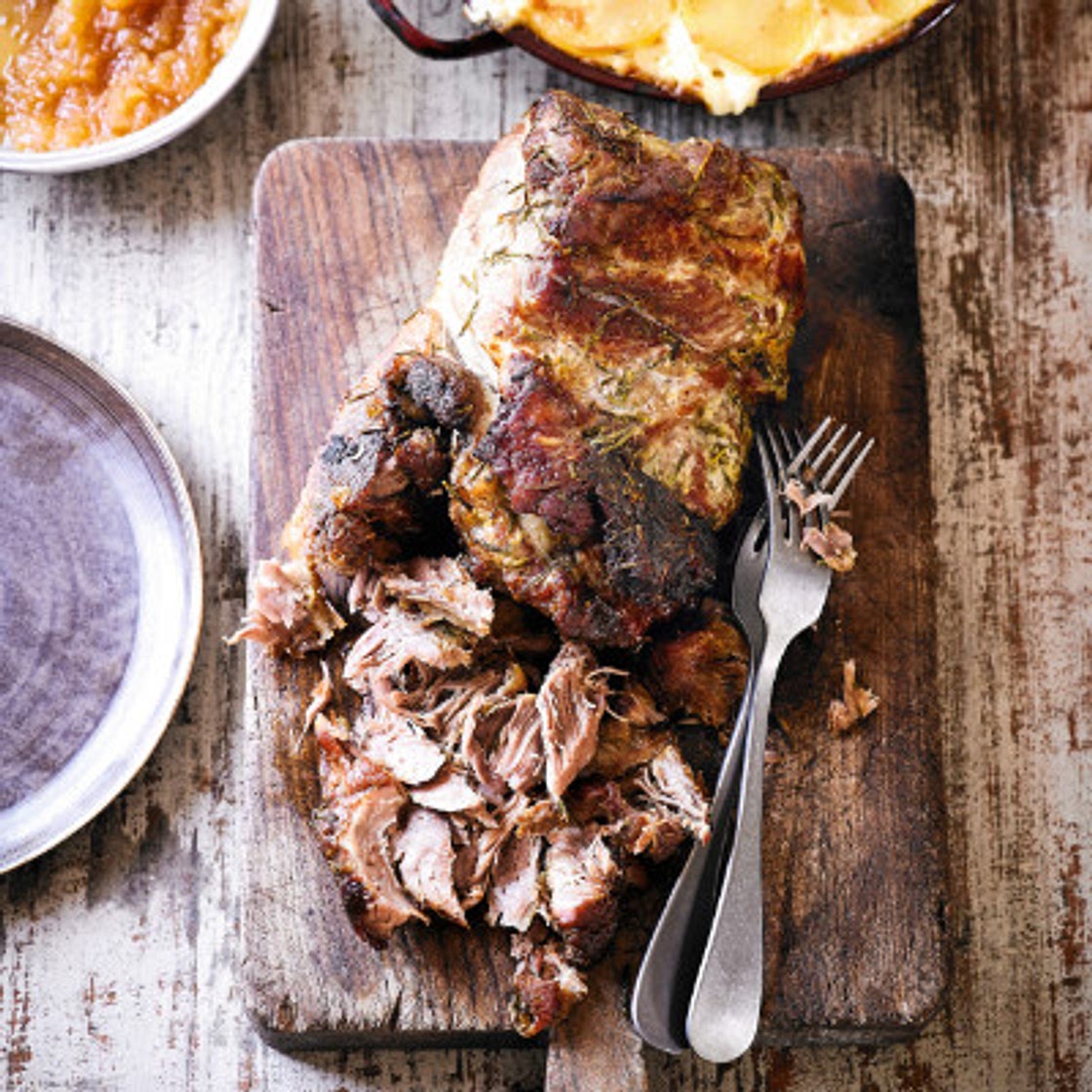 Slow-roast pork with cauliflower cheese dauphinoise