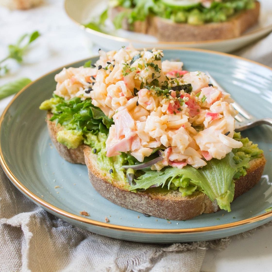 Imitation crab avocado toast