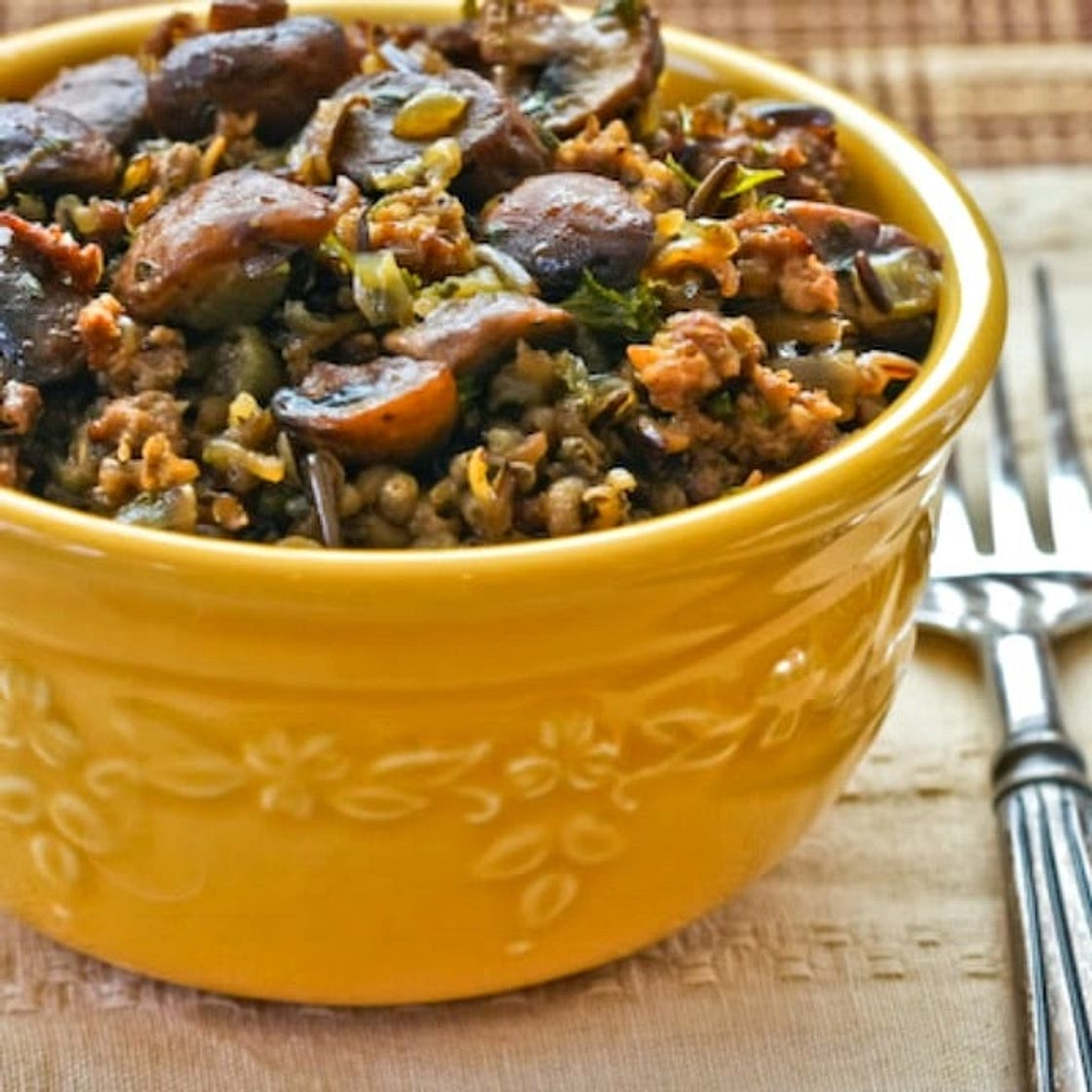 Wild Rice Stuffing with Sausage and Mushrooms